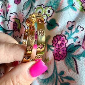 Tory Burch Gold Logo Hoop Earrings with Polished Finish